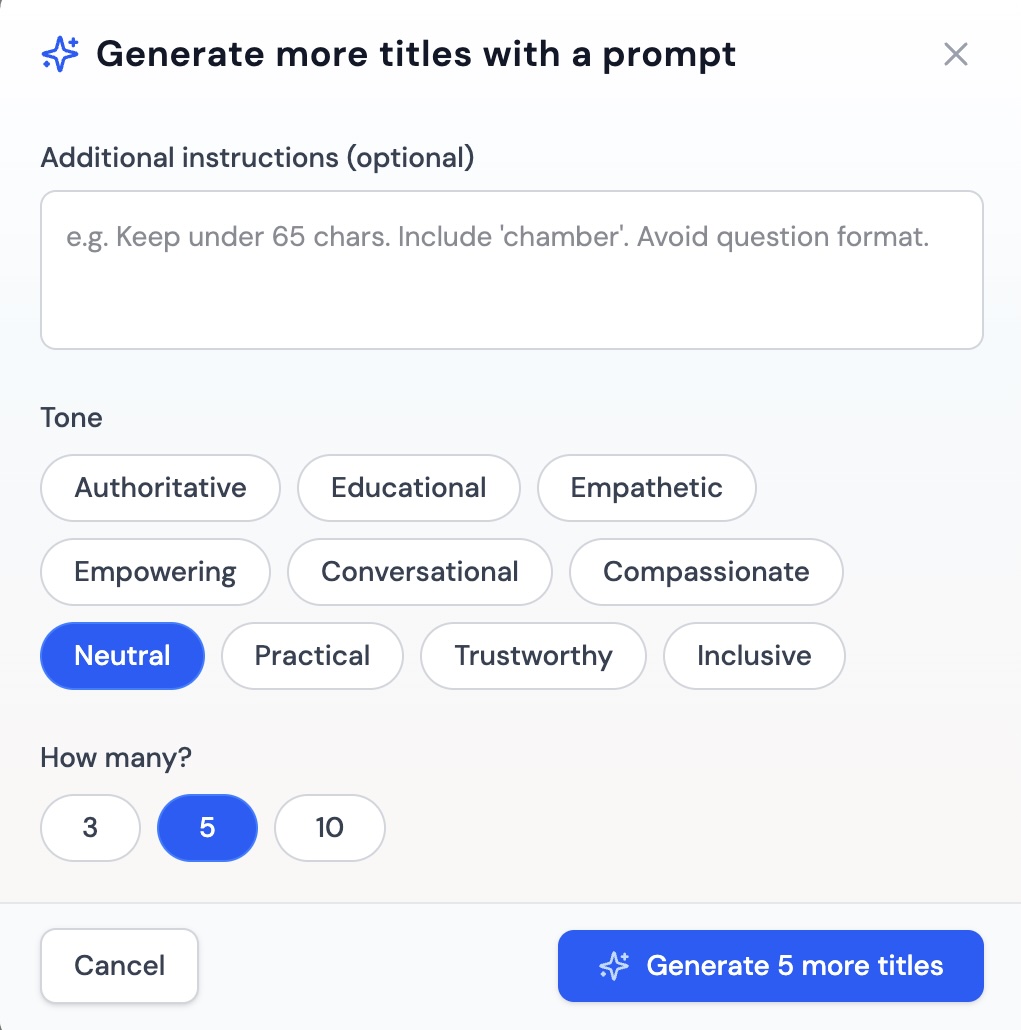 AI title generation with tone selection