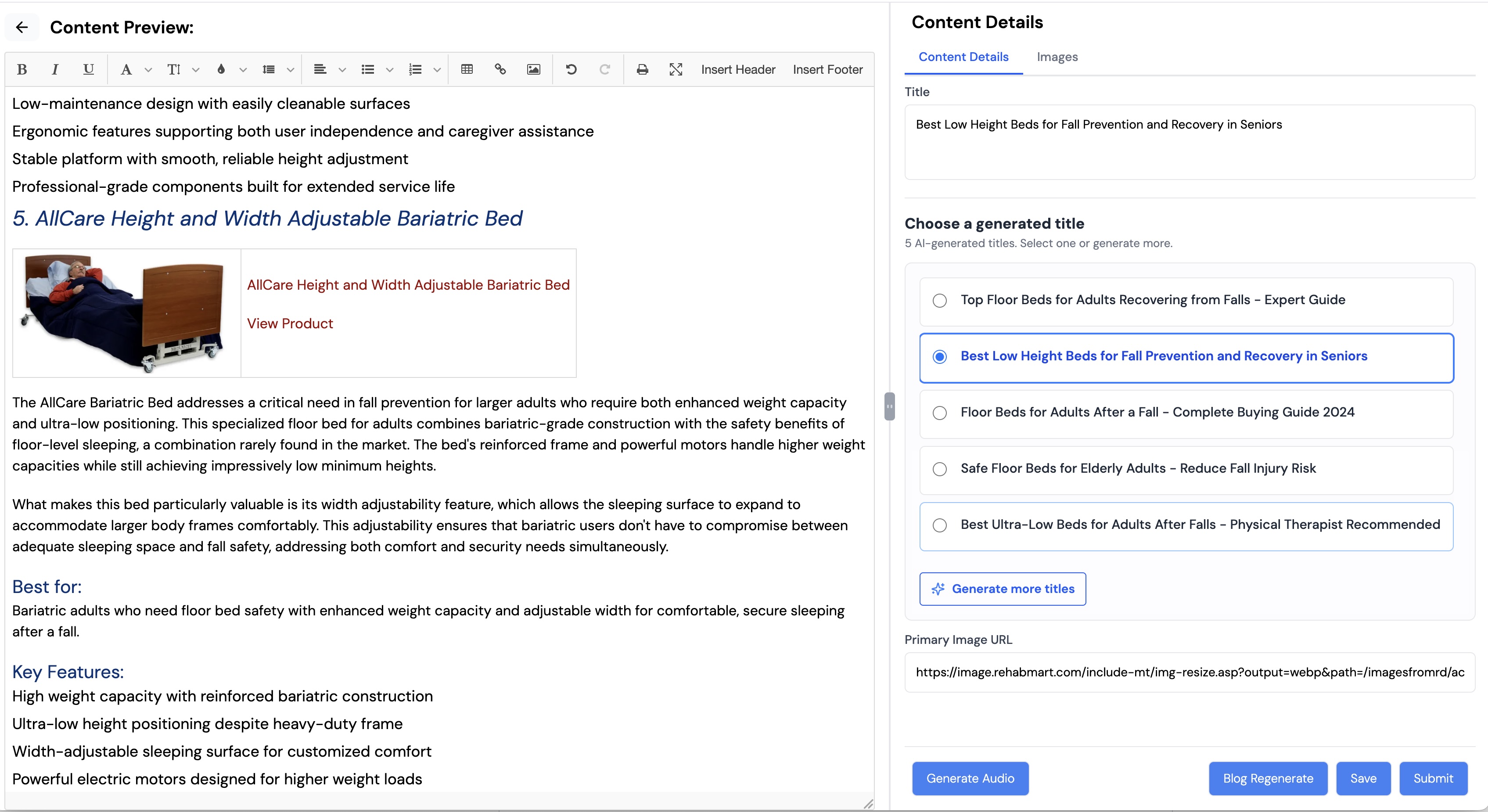 Human review and edit interface for AI-generated blogs